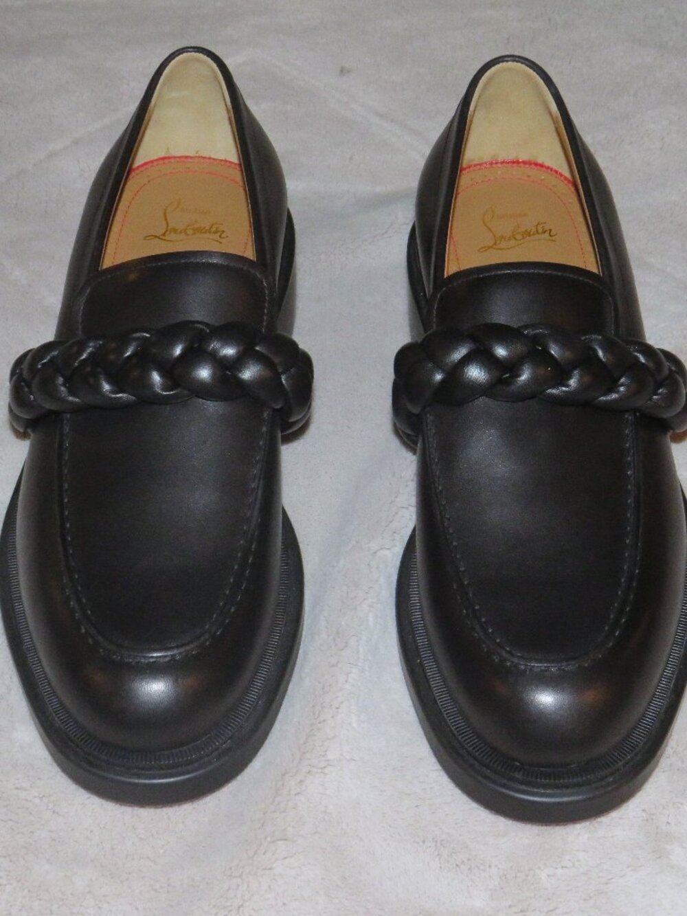 Christian Louboutin Urbino Moc Braid Black Leather Loafers 8.5 NWB